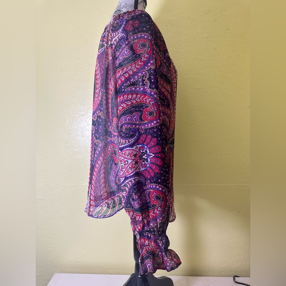 LOFT Sheer Paisley Blouse Purple & Pink Long Sleeve NWT Large - Picture 7 of 11